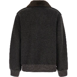 Brown Jacket with removable fur collar in wool for women