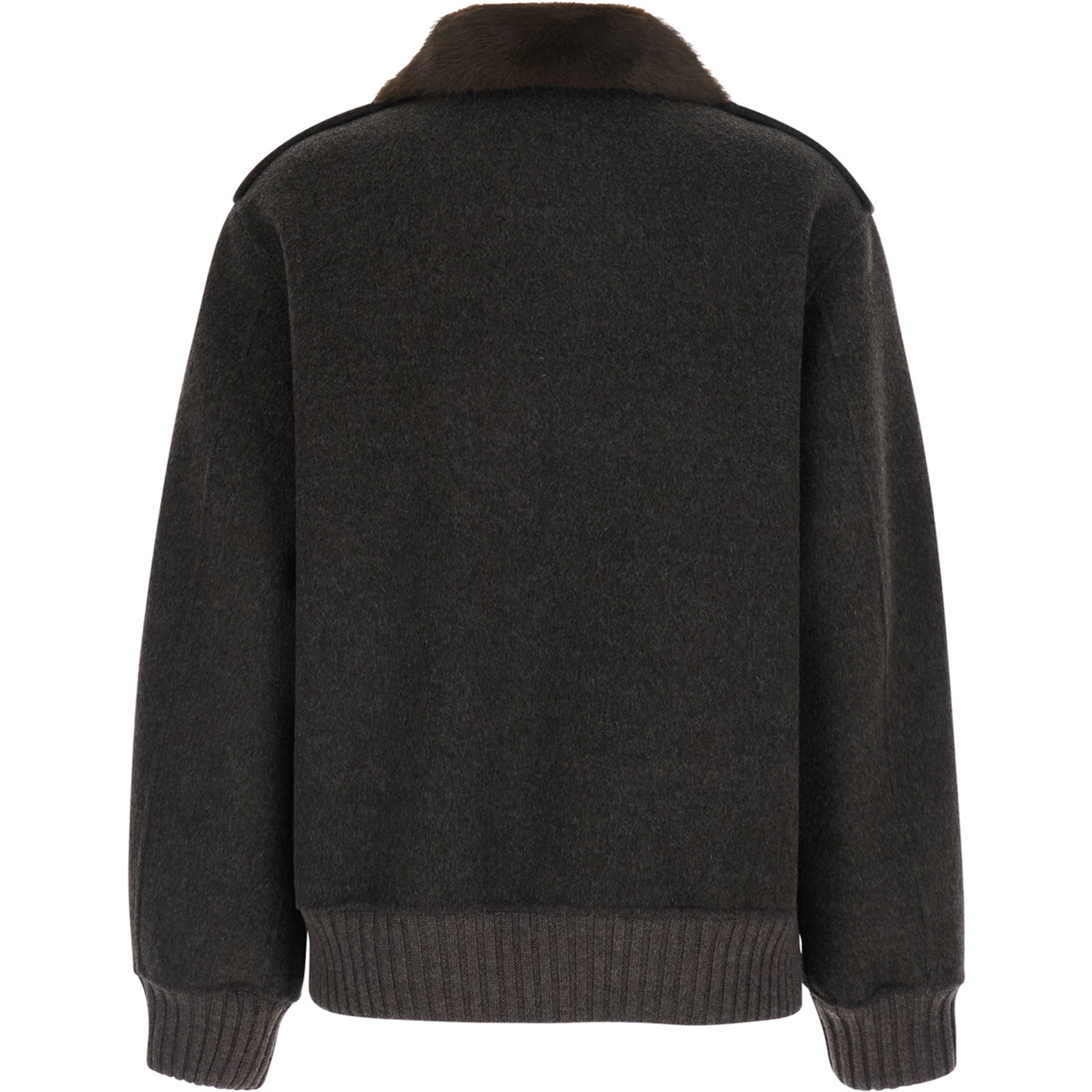 Brown Jacket with removable fur collar in wool for women