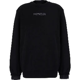 Black Crewneck sweatshirt with logo lettering and logo patch on the sleeve in cotton for women