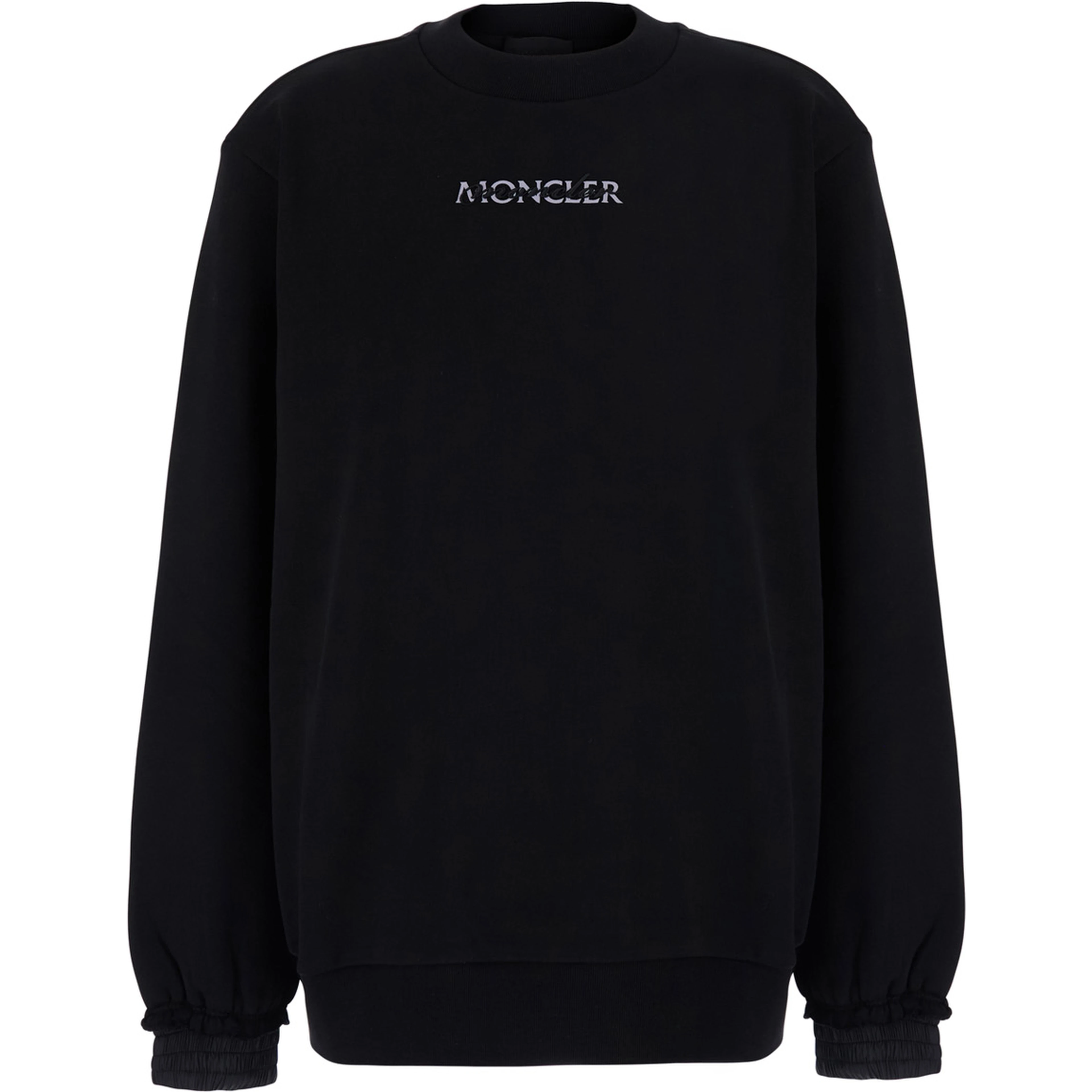 Black Crewneck sweatshirt with logo lettering and logo patch on the sleeve in cotton for women