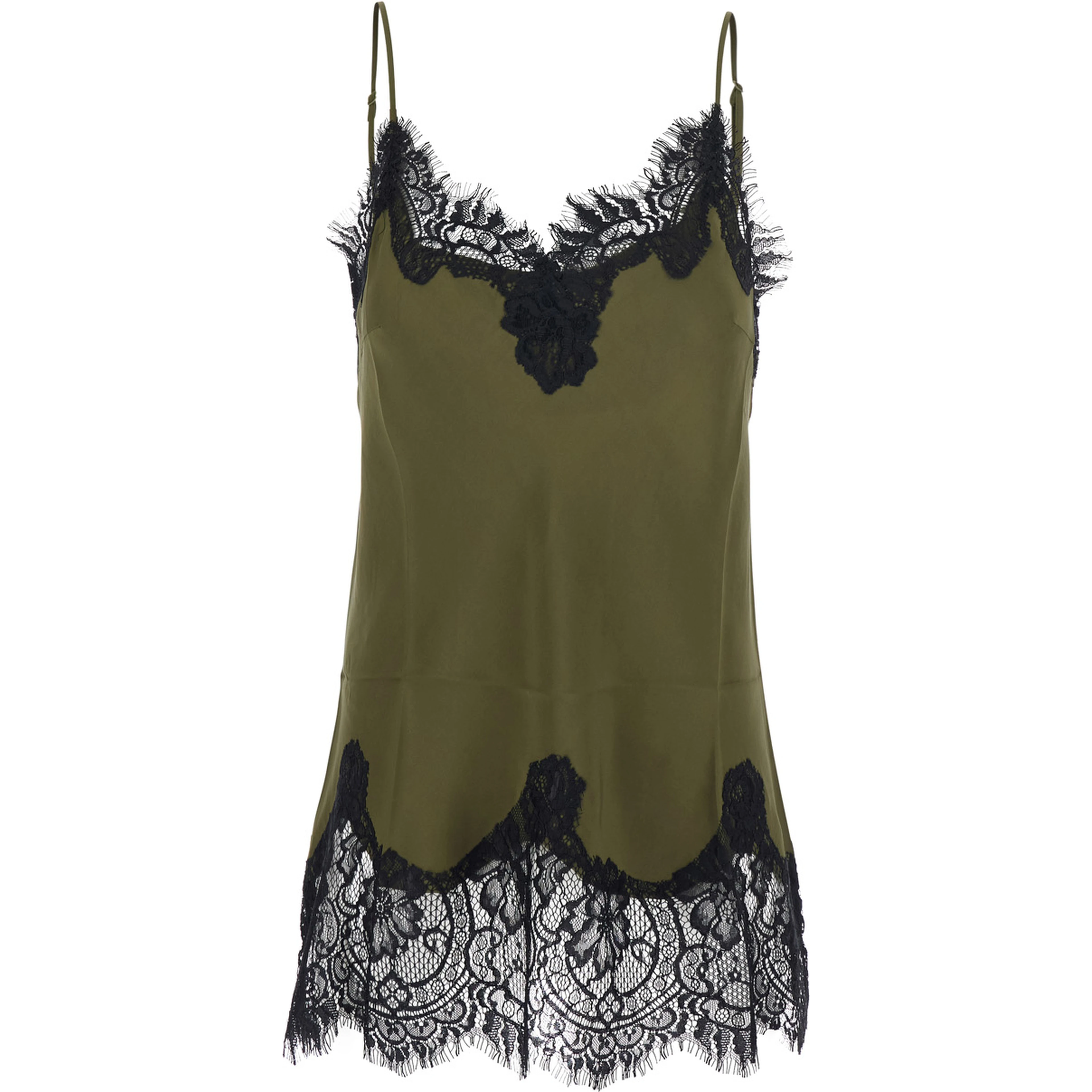 Green Top with adjustable spaghetti straps and lace details in fabric for women