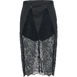 Black pencil skirt with lace embroidery and back closure in fabric for women