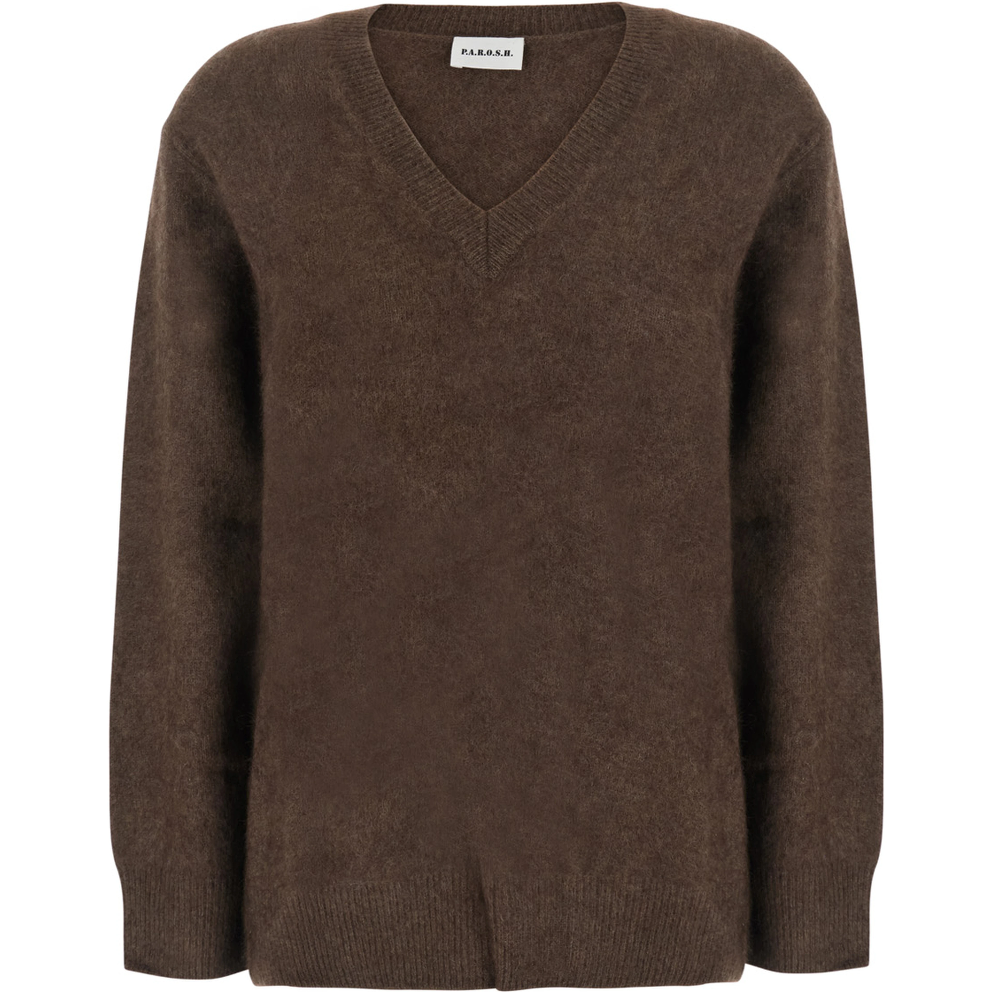 Brown V-Neck Sweater with Long Sleeves in wool for Women