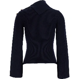 Black Sweater with asymmetrical high collar and jewel buttons on the sleeves in Blend viscose for women