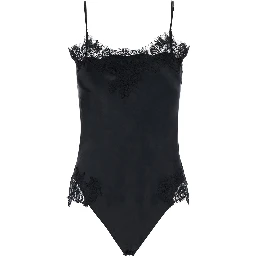 black Top with Spaghetti straps and lace details in fabric for women