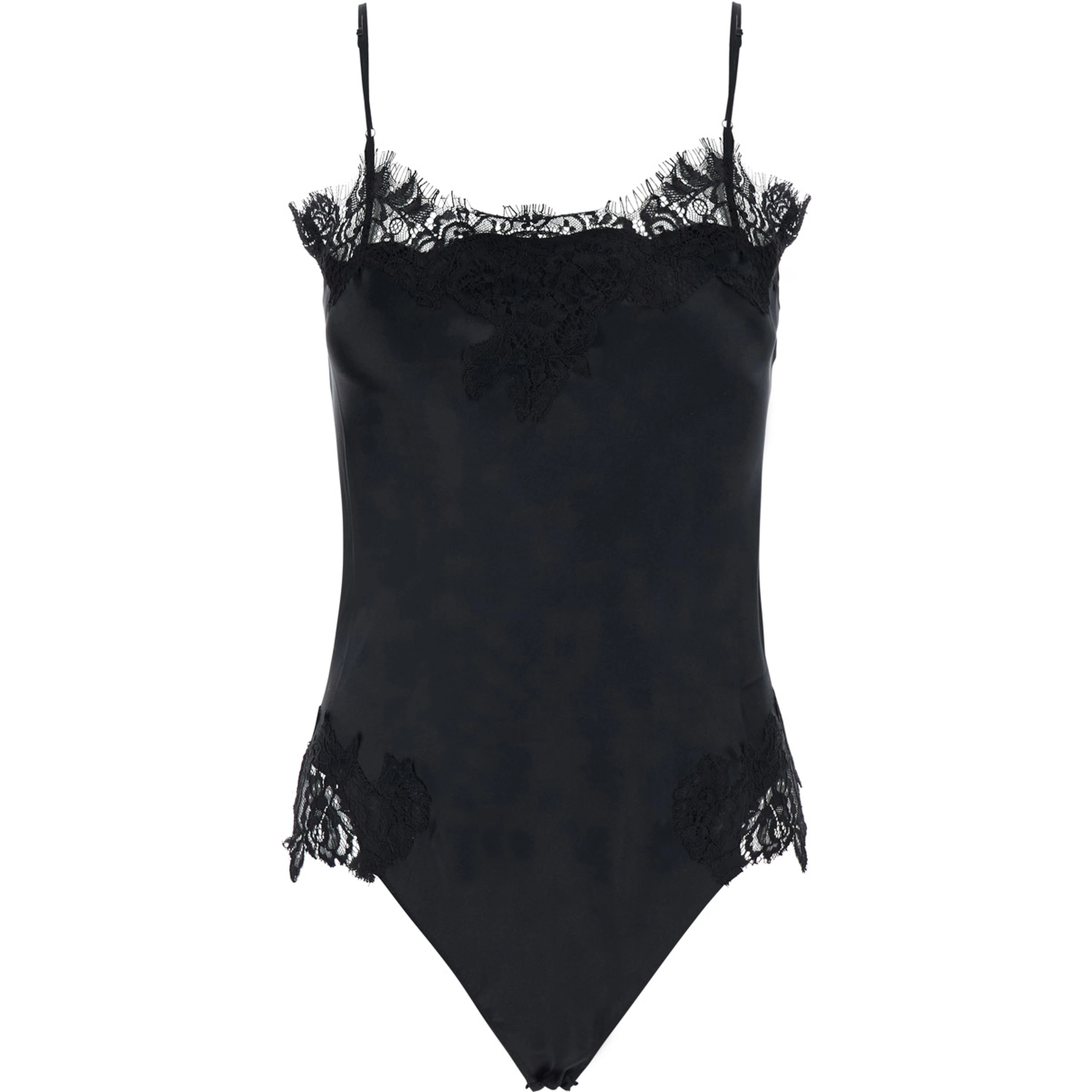 black Top with Spaghetti straps and lace details in fabric for women
