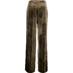 Brown Oversized pants with side zip closure in velvet for women