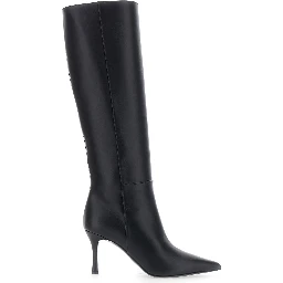 Black Knee-high heeled  boots in leather for women