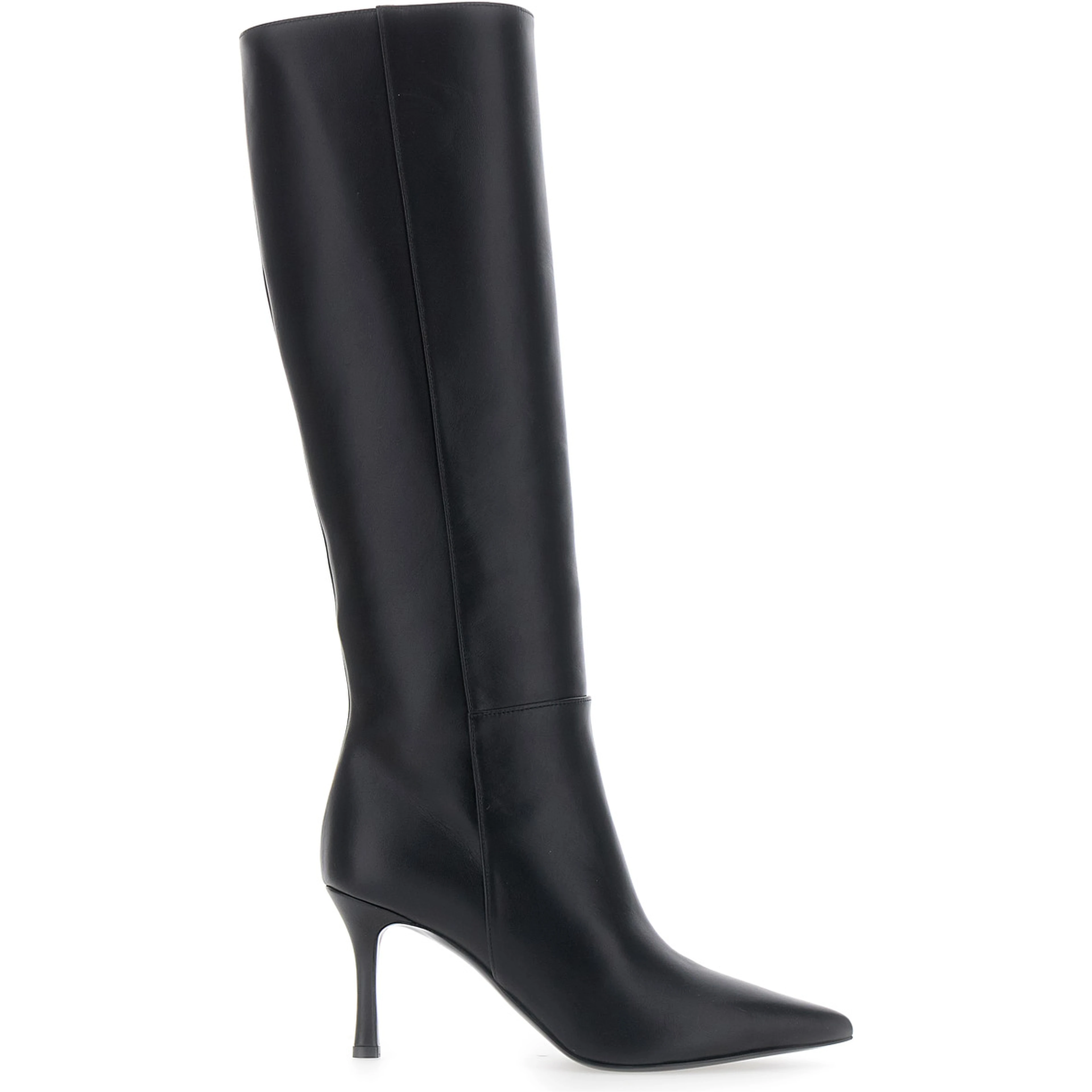 Black Knee-high heeled  boots in leather for women