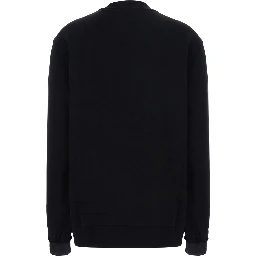 Black Crewneck sweatshirt with logo lettering and logo patch on the sleeve in cotton for women