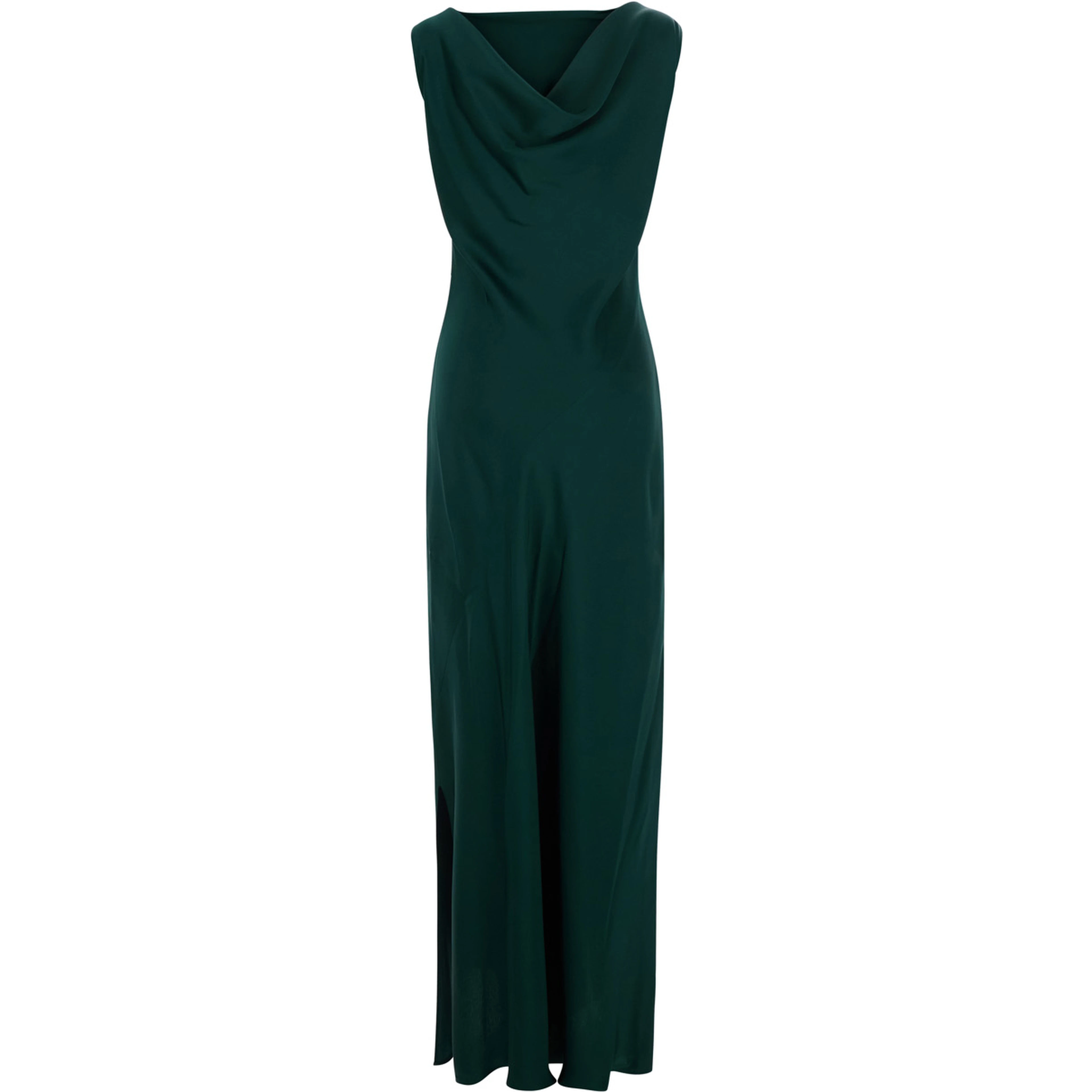Mara Green Long dress with Off-shoulder design in satin for women