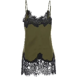 Green Top with adjustable spaghetti straps and lace details in fabric for women