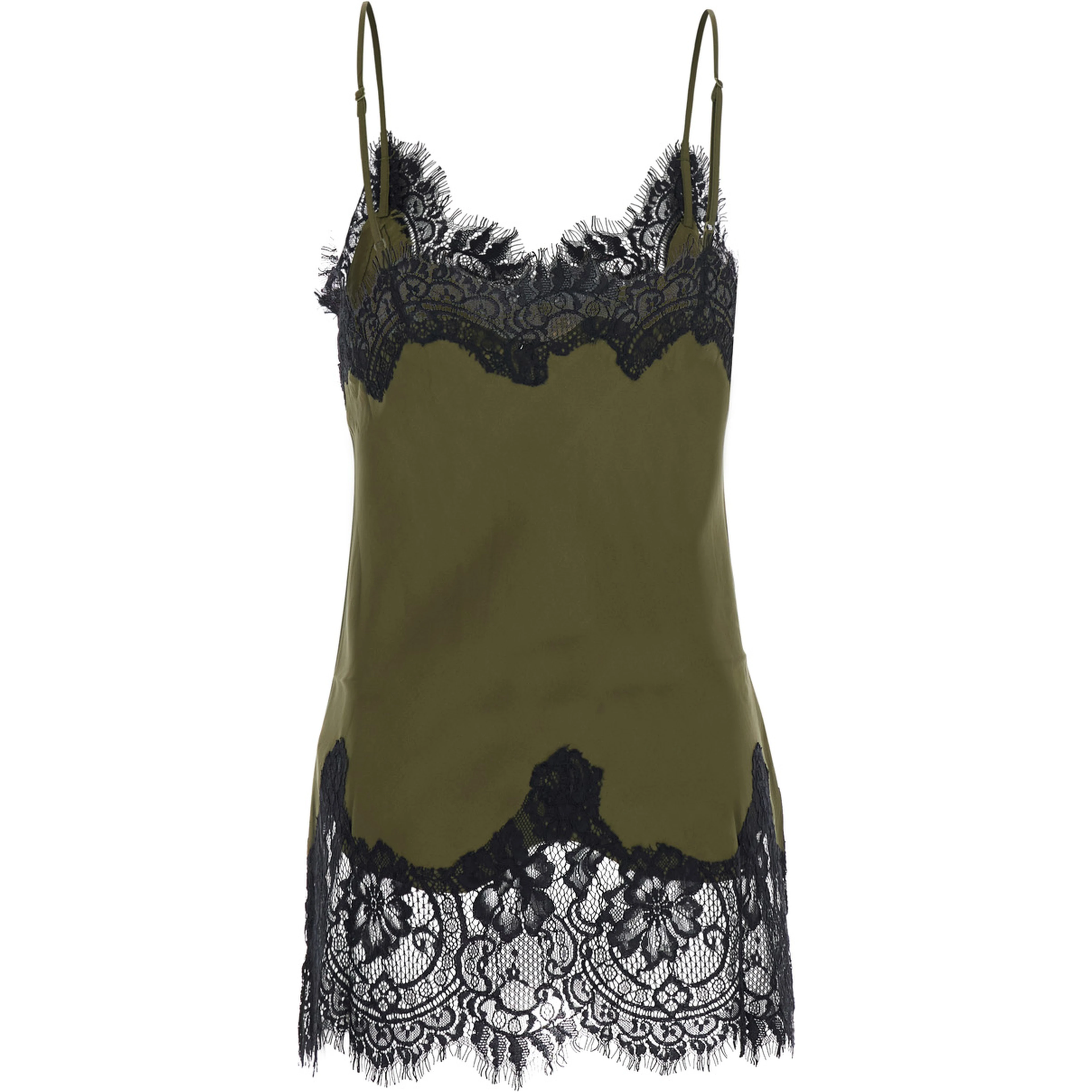 Green Top with adjustable spaghetti straps and lace details in fabric for women