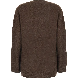 Brown V-Neck Sweater with Long Sleeves in wool for Women
