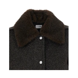 Brown Jacket with removable fur collar in wool for women