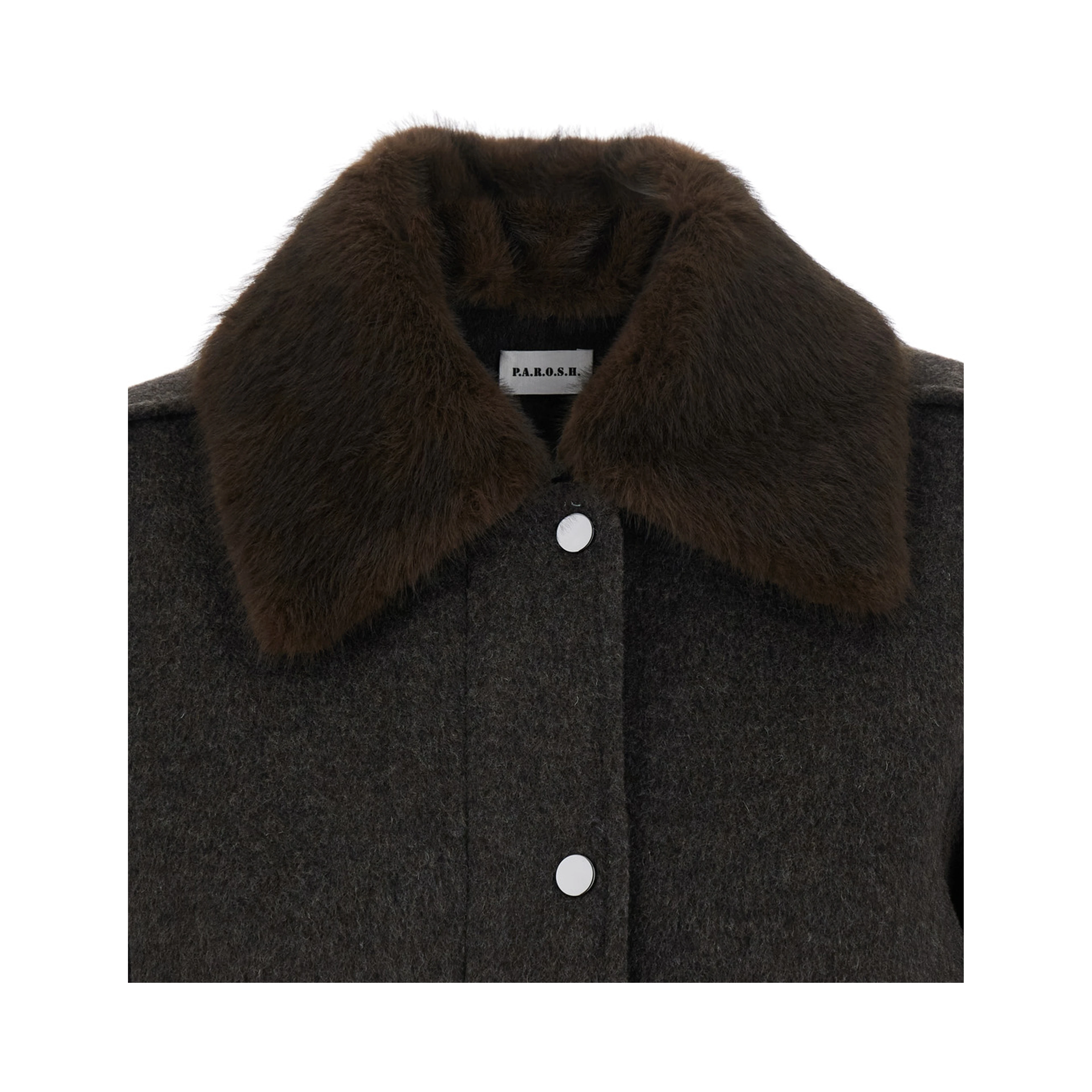 Brown Jacket with removable fur collar in wool for women