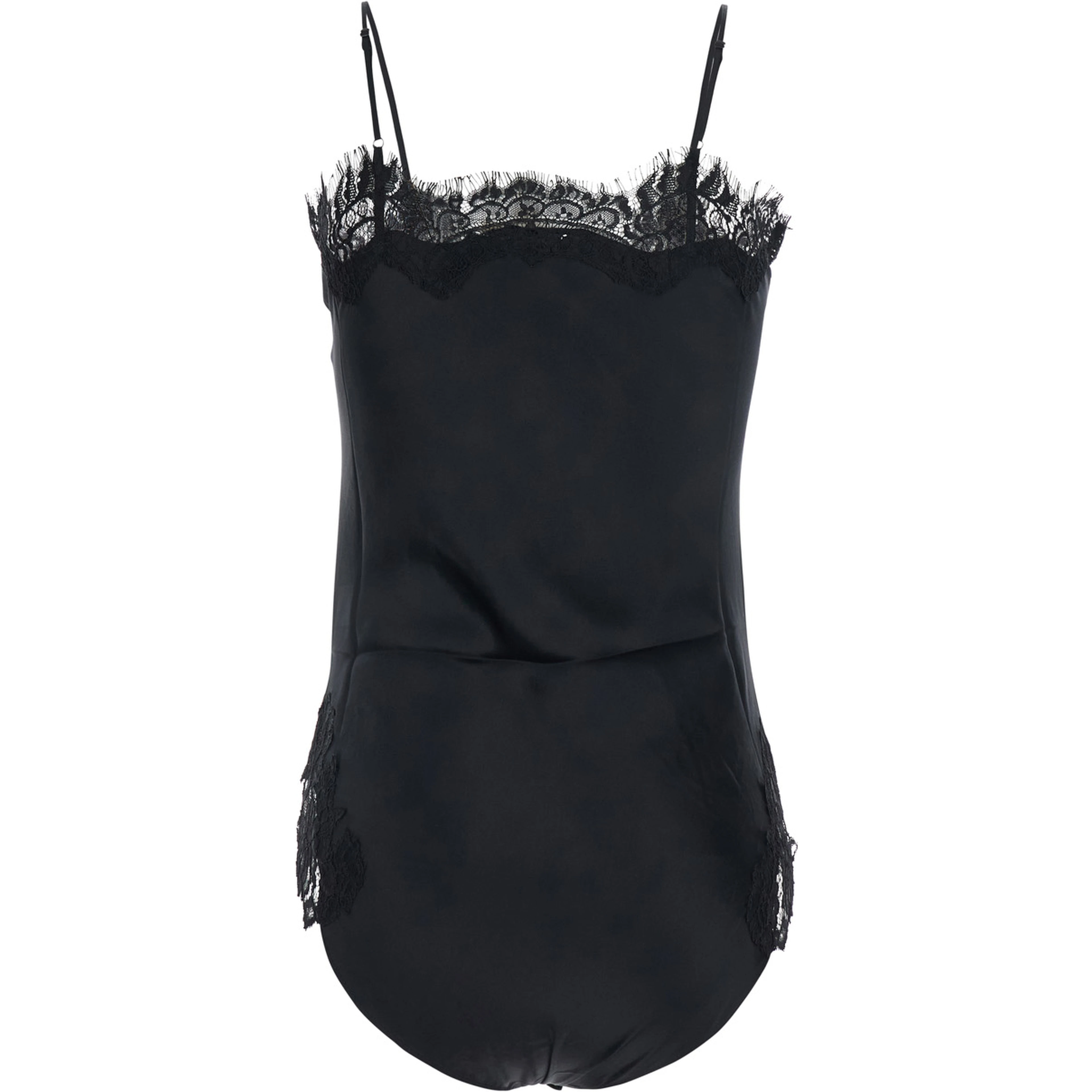 black Top with Spaghetti straps and lace details in fabric for women