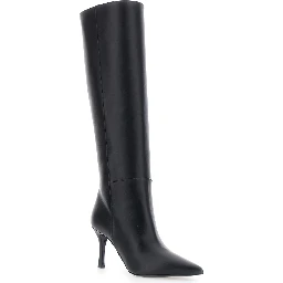 Black Knee-high heeled  boots in leather for women