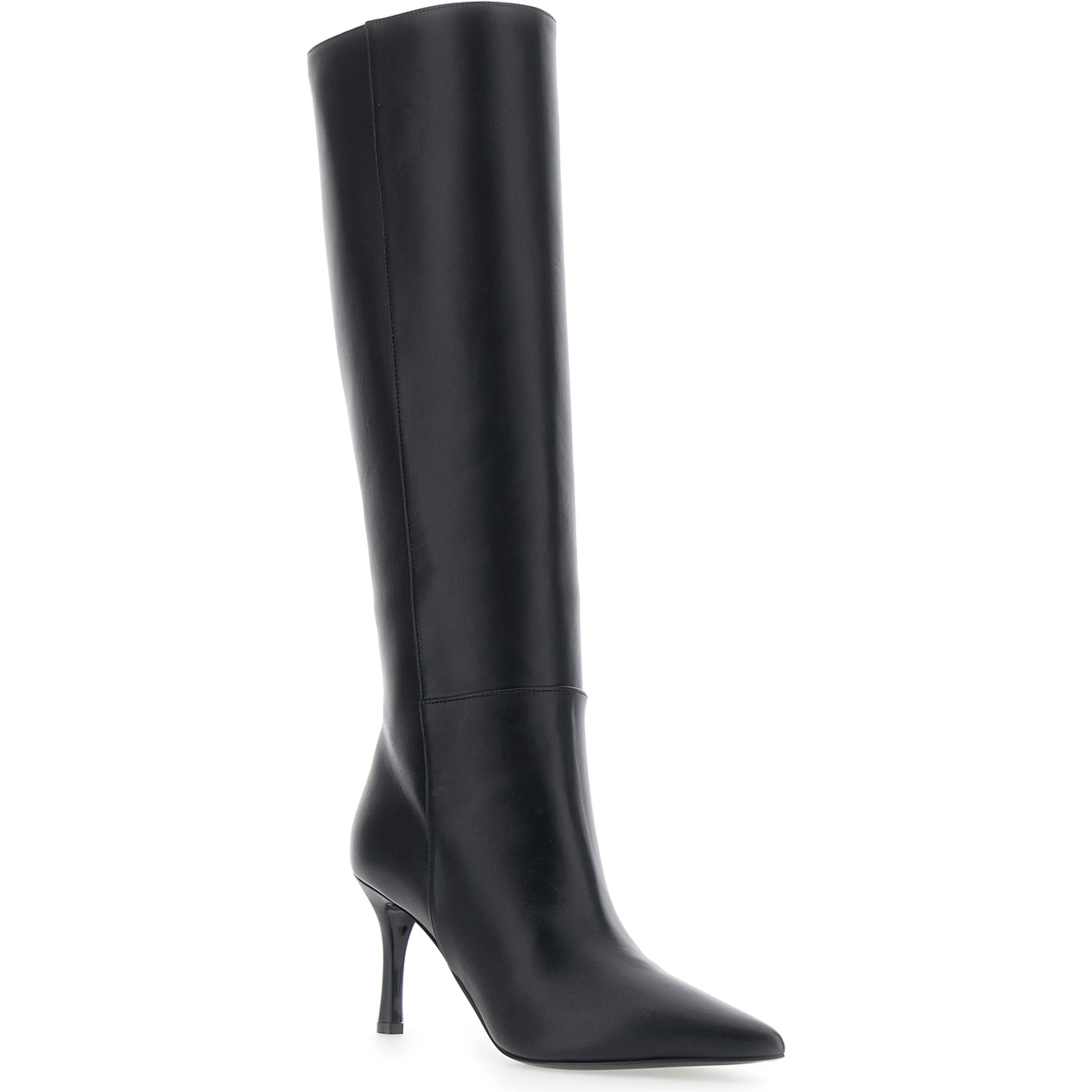 Black Knee-high heeled  boots in leather for women
