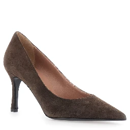 Brown pointed toe pumps in suede for women