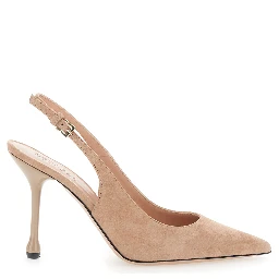 Pointed Toe Pumps with Adjustable Strap in Pink Suede for Women