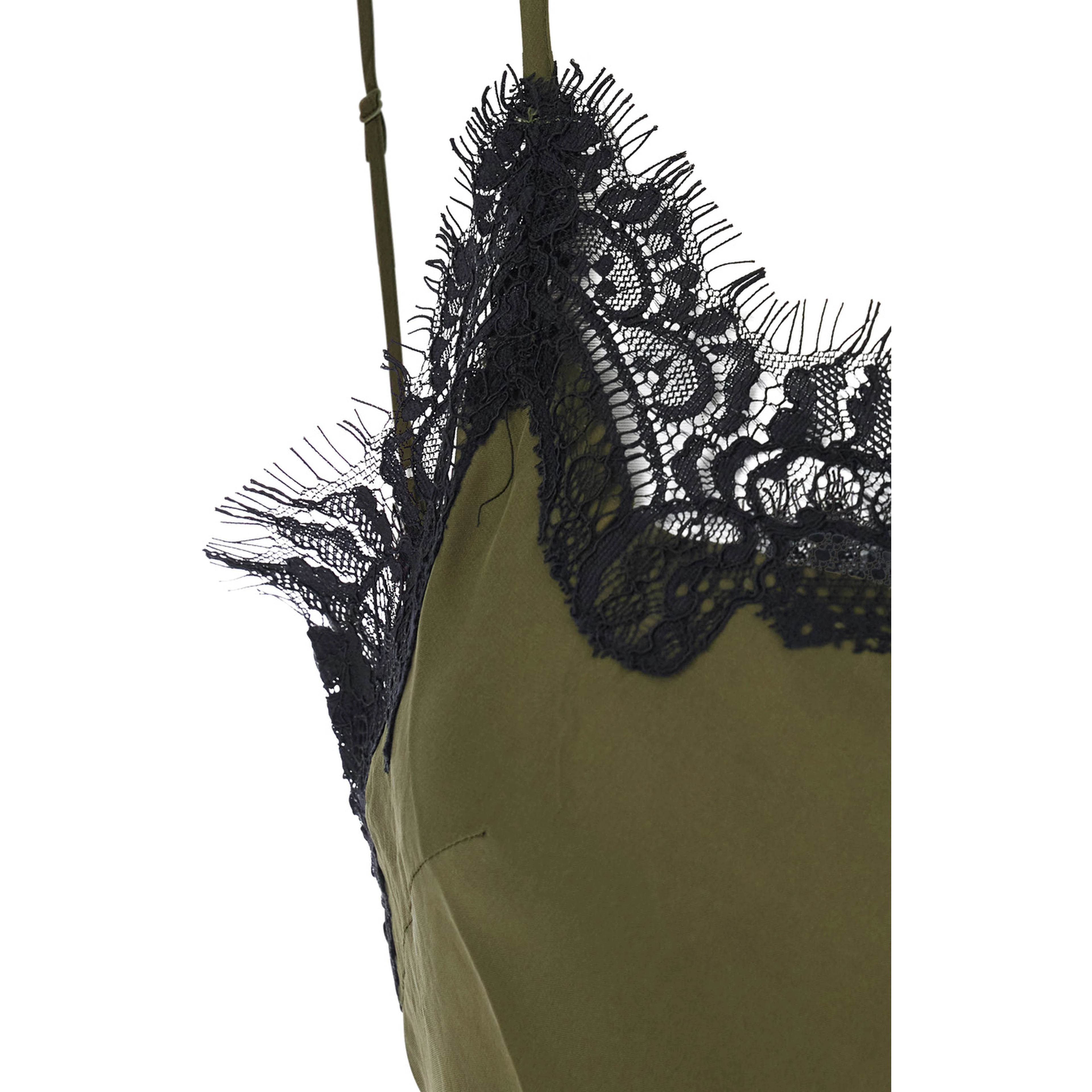 Green Top with adjustable spaghetti straps and lace details in fabric for women