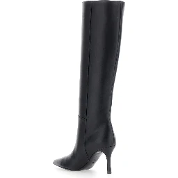 Black Knee-high heeled  boots in leather for women