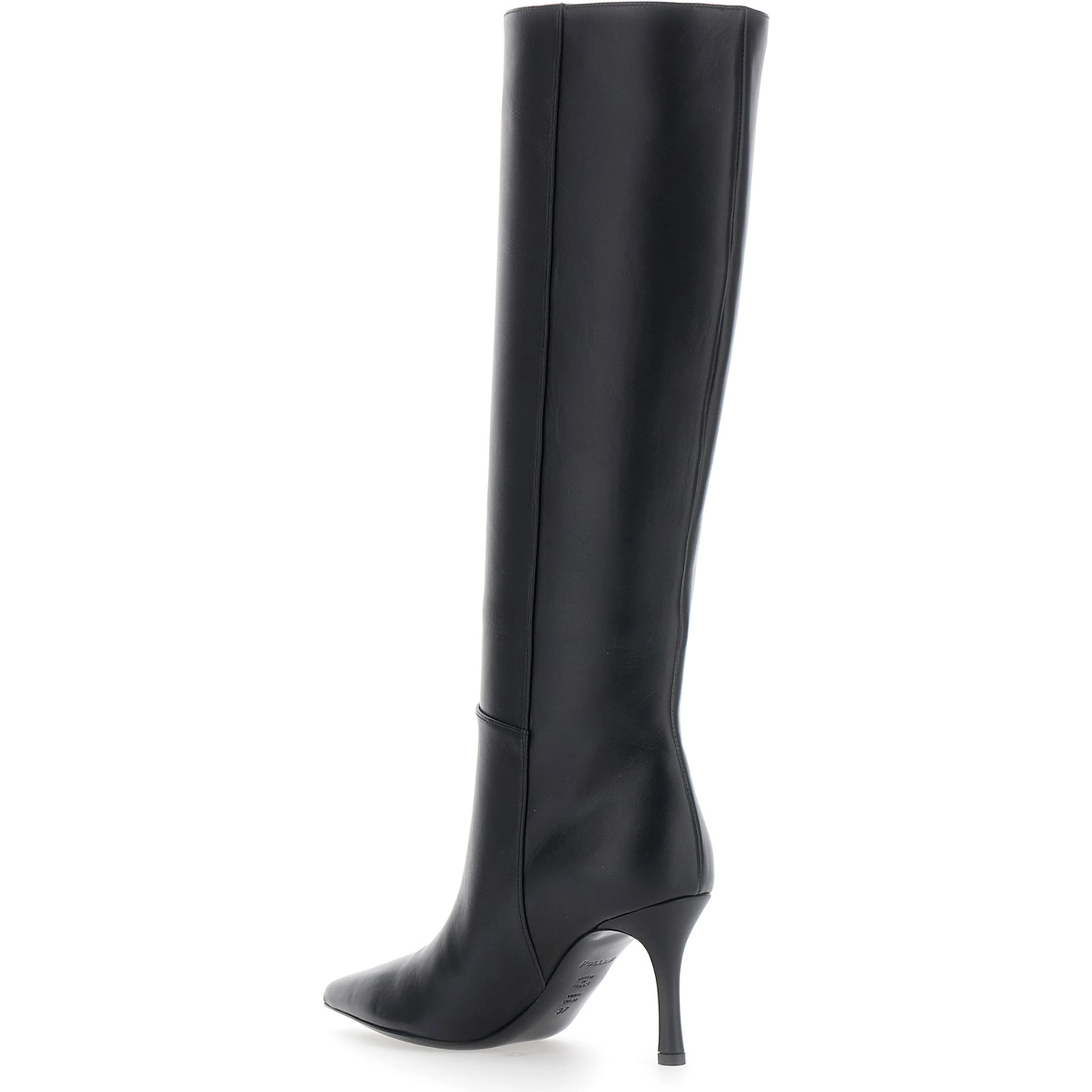 Black Knee-high heeled  boots in leather for women