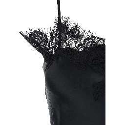 black Top with Spaghetti straps and lace details in fabric for women