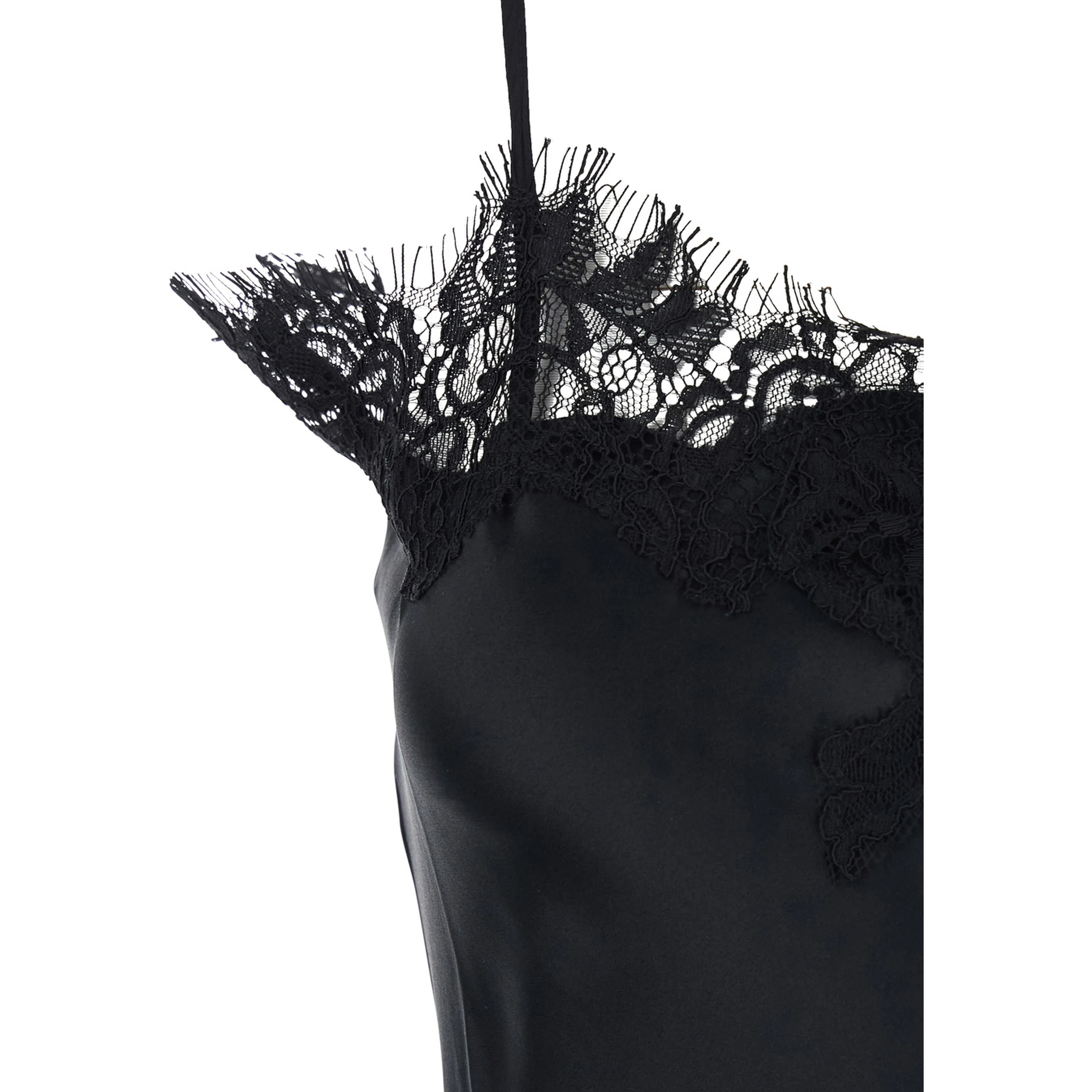 black Top with Spaghetti straps and lace details in fabric for women