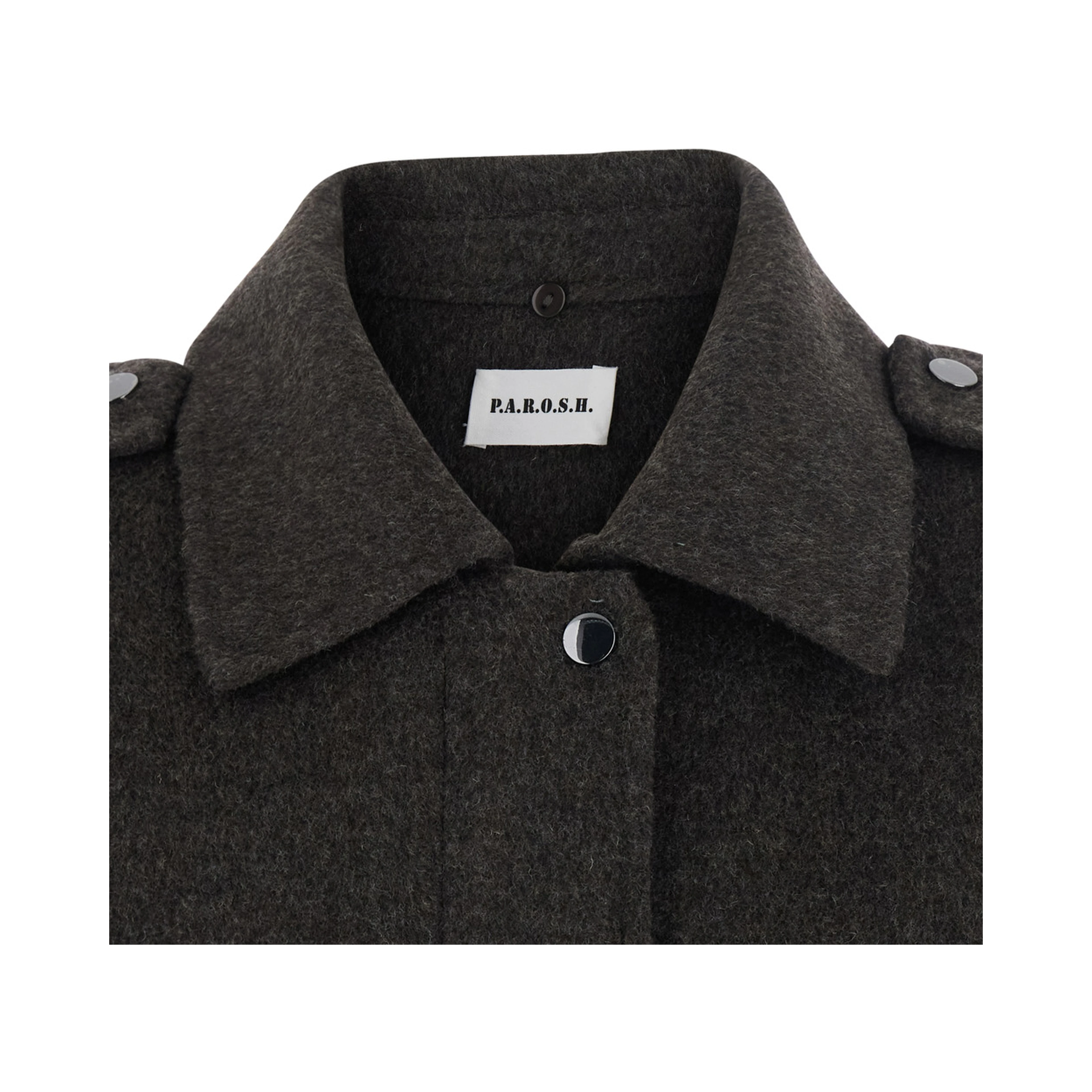 Brown Jacket with removable fur collar in wool for women