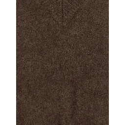 Brown V-Neck Sweater with Long Sleeves in wool for Women