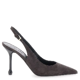 Pointed Toe Heels with Adjustable Strap in Brown Suede for Women