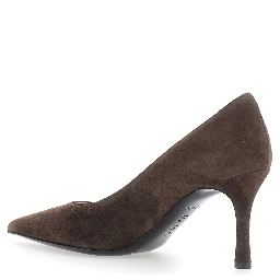 Brown pointed toe pumps in suede for women