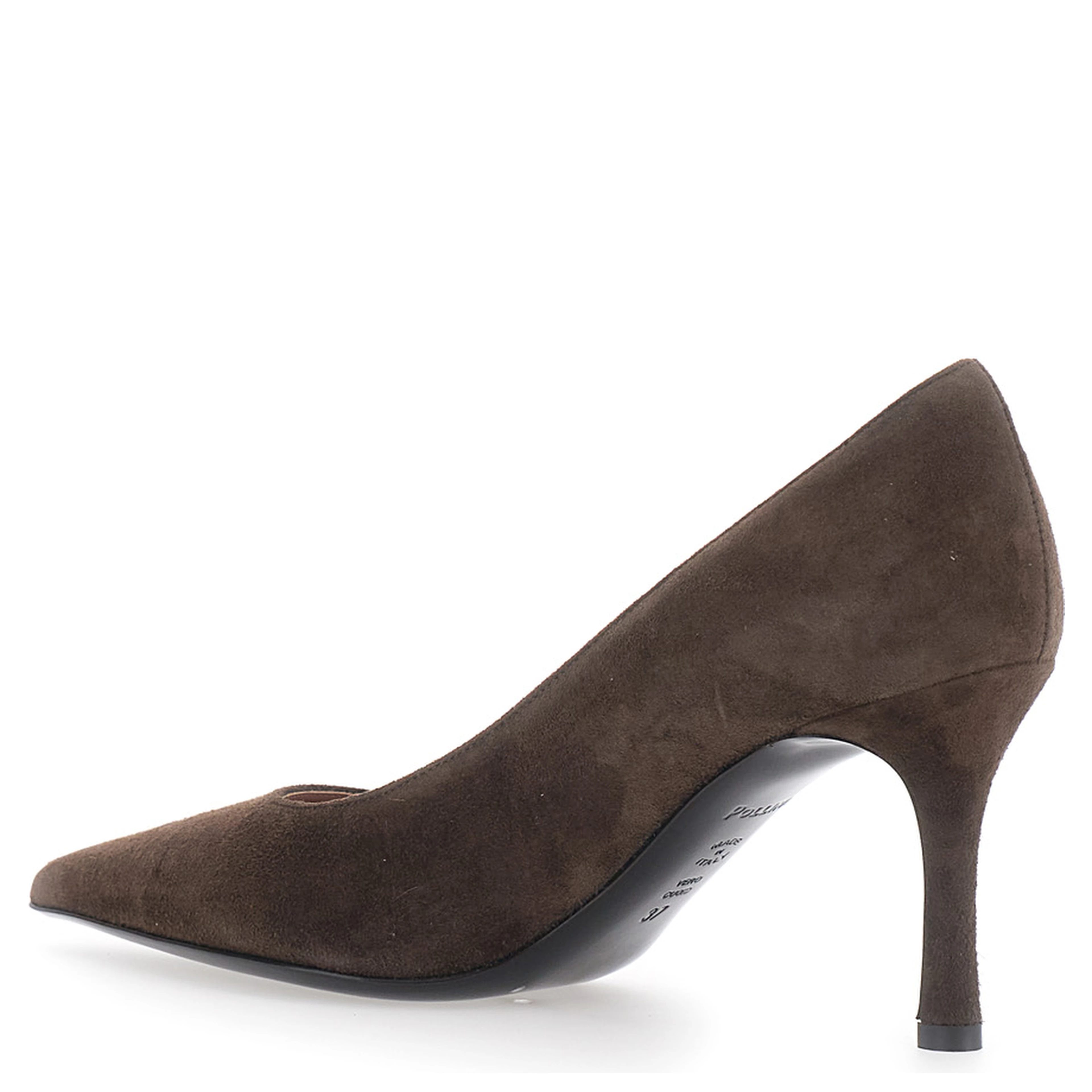 Brown pointed toe pumps in suede for women