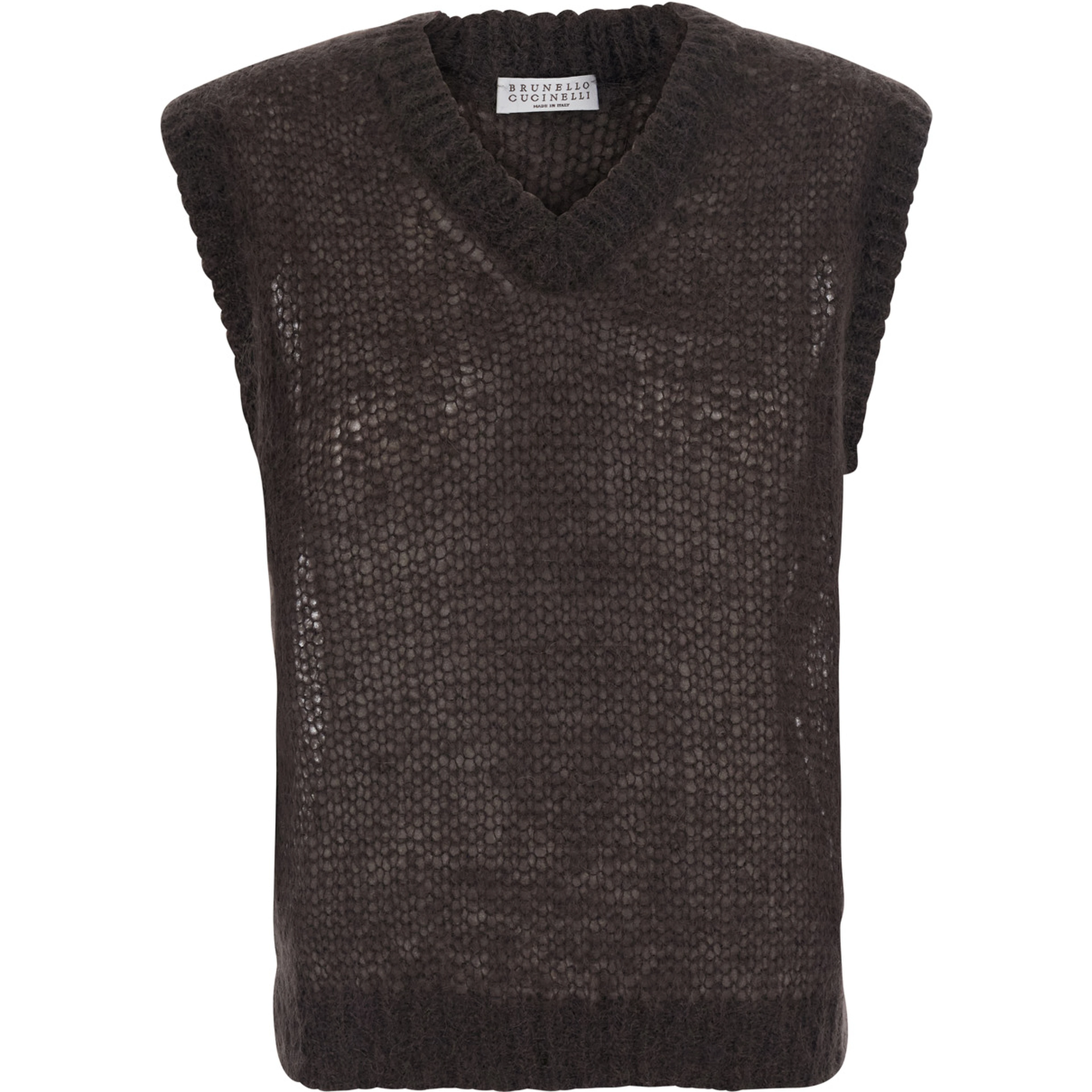 Brown Sleeveless top with V-neck and Monile detail in Blend wool for women