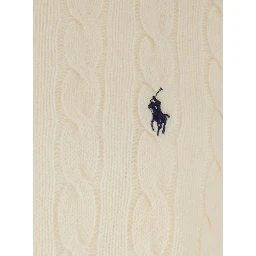 Crewneck Sweater with Braided Knit and Pony Embroidery on the Front in Wool and Cashmere White Men