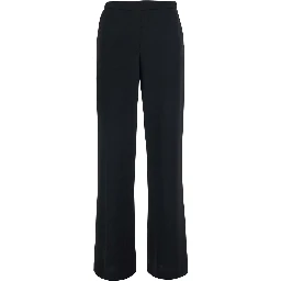 Black Pants with Elastic Waist and Wide Leg in Fabric for Women