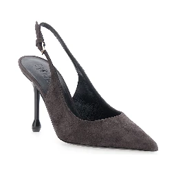 Pointed Toe Heels with Adjustable Strap in Brown Suede for Women