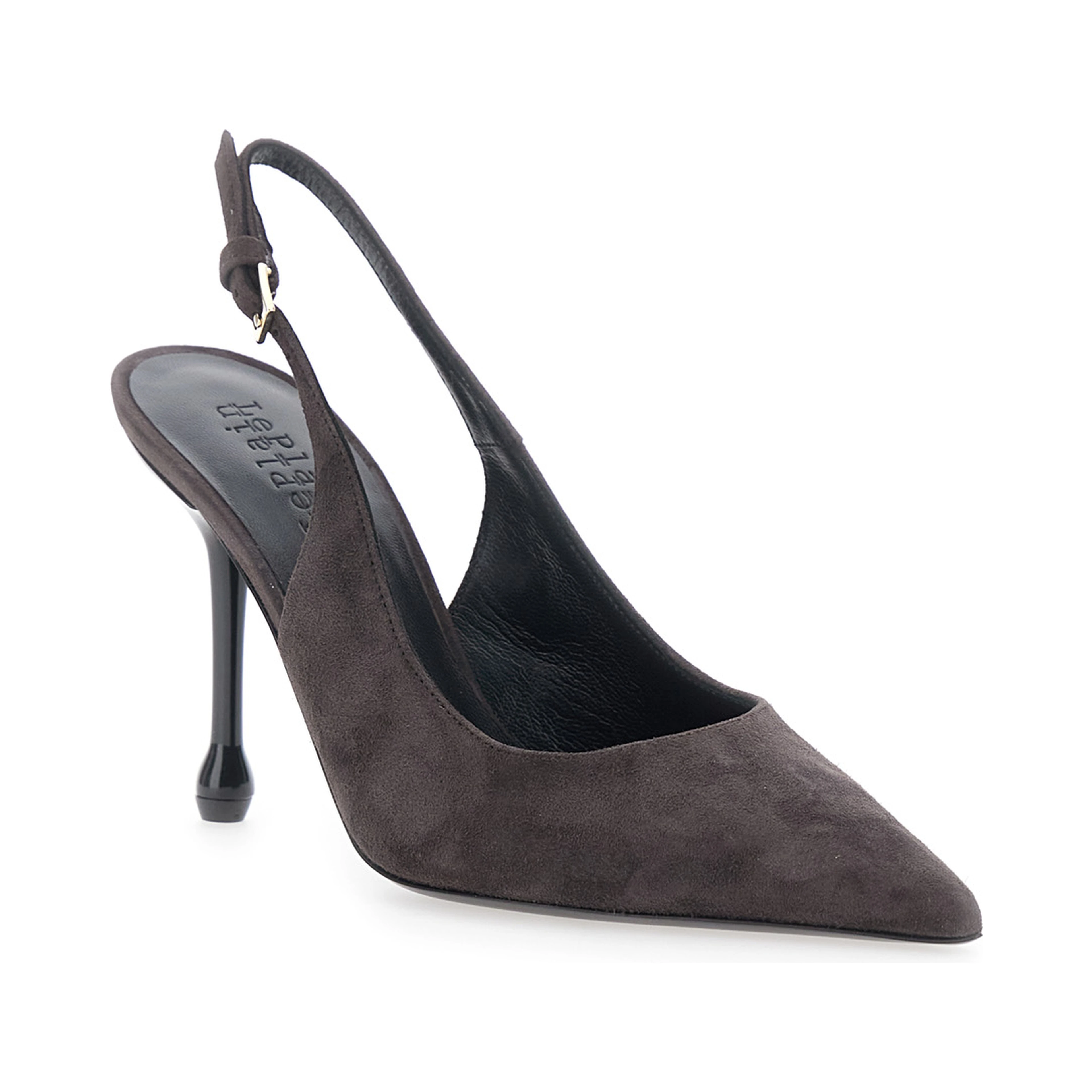 Pointed Toe Heels with Adjustable Strap in Brown Suede for Women