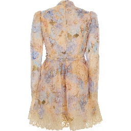 Valiant multicolor Dress with high neck and all-over floral print in linen and silk Blend for women