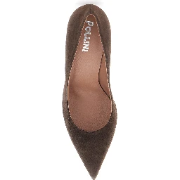 Brown pointed toe pumps in suede for women