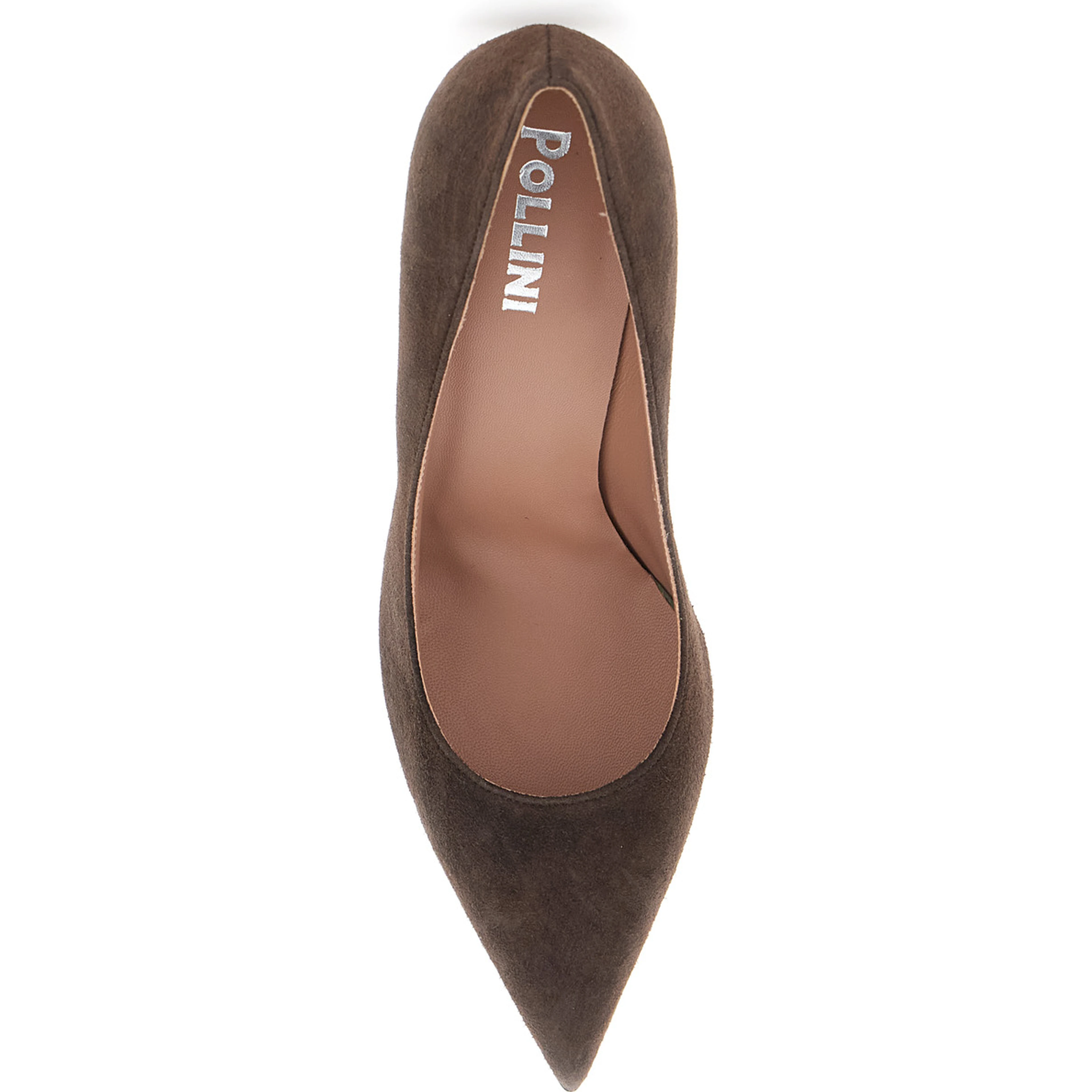 Brown pointed toe pumps in suede for women