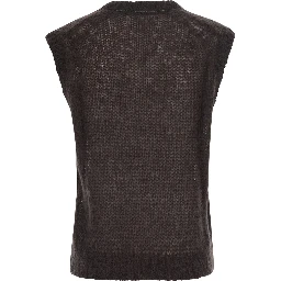 Brown Sleeveless top with V-neck and Monile detail in Blend wool for women