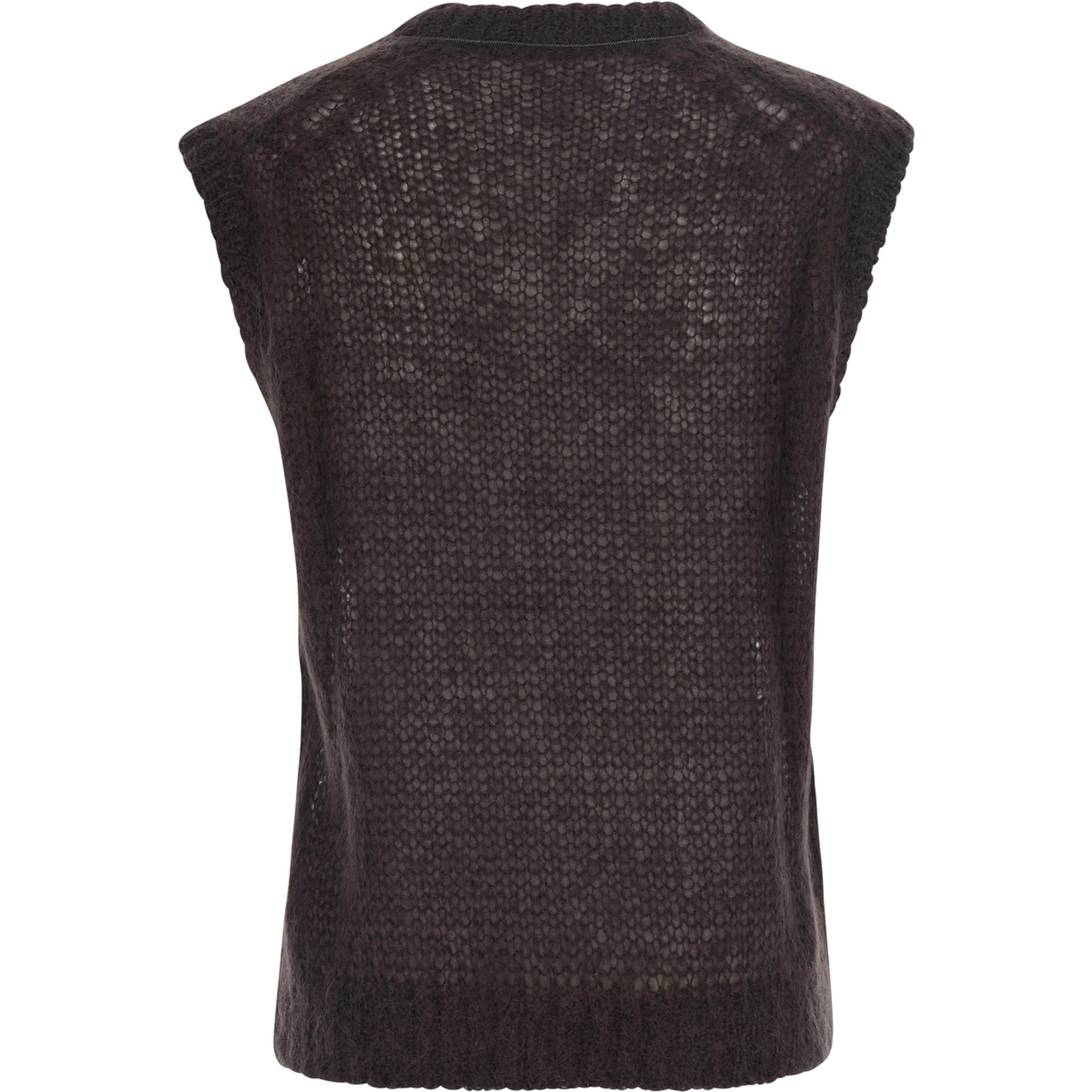 Brown Sleeveless top with V-neck and Monile detail in Blend wool for women
