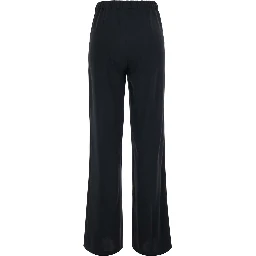 Black Pants with Elastic Waist and Wide Leg in Fabric for Women