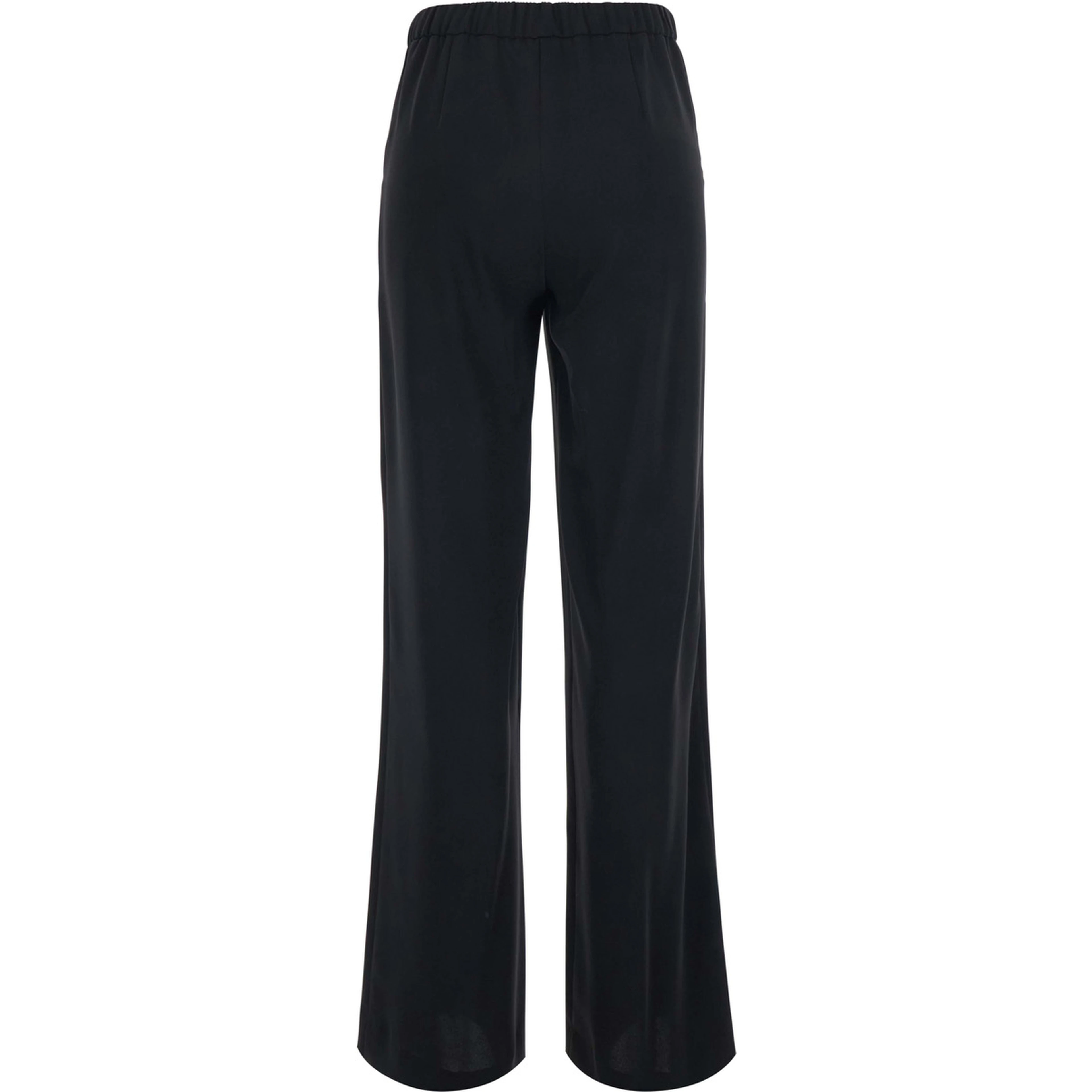 Black Pants with Elastic Waist and Wide Leg in Fabric for Women