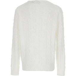 Sweater with Round Neck and Pony Embroidery on the Front in White Cotton for Men