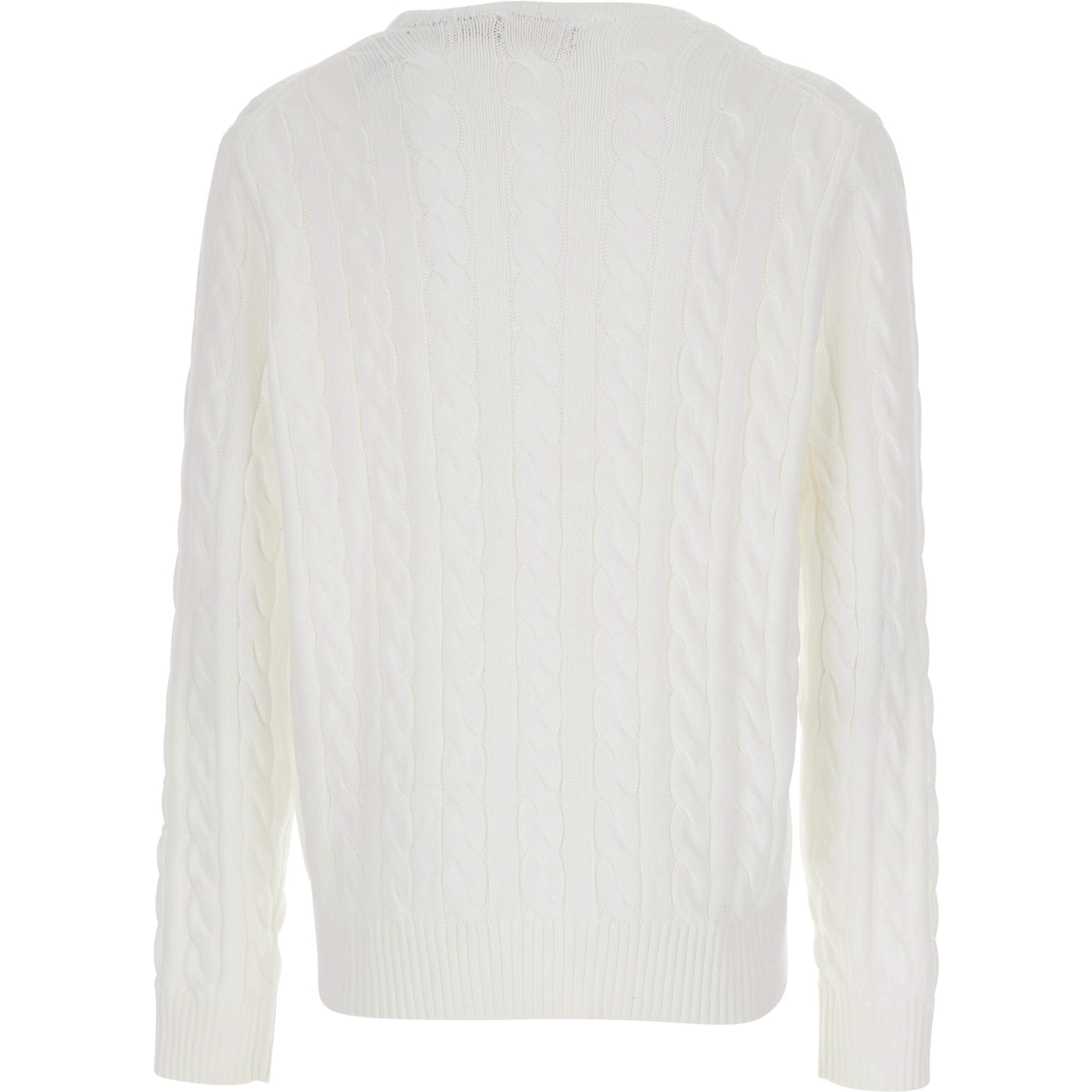 Sweater with Round Neck and Pony Embroidery on the Front in White Cotton for Men