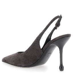 Pointed Toe Heels with Adjustable Strap in Brown Suede for Women